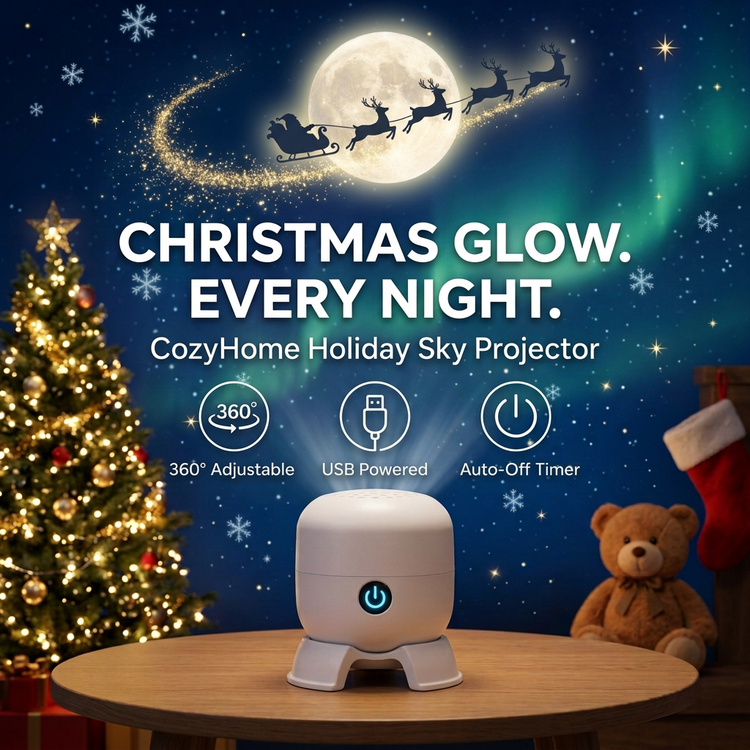CozyHome Holiday Sky Projector, Christmas glow every night: 360° adjustable, USB powered, auto-off timer